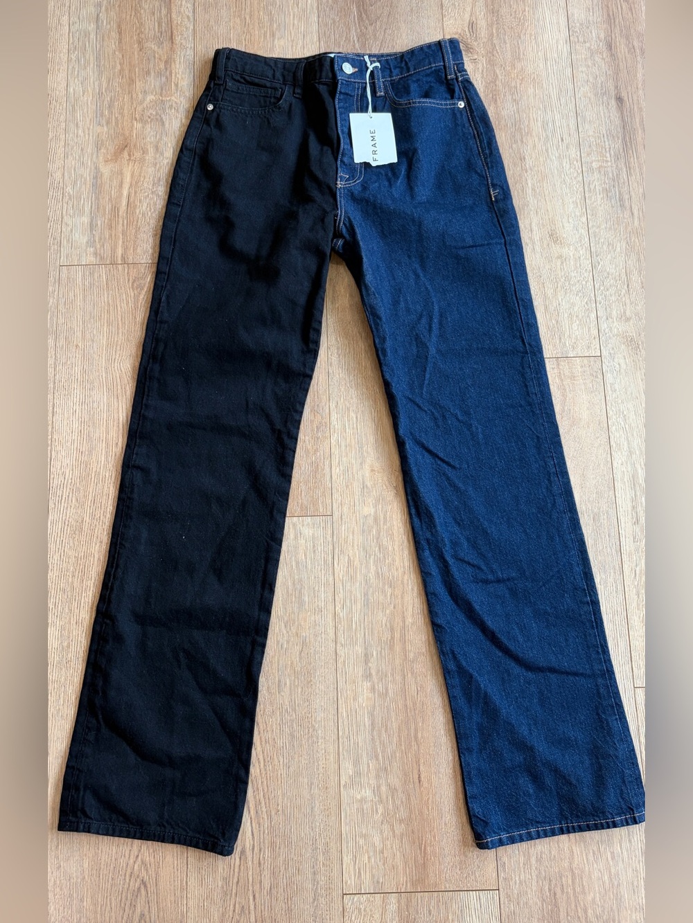 FRAME Le Jane High Rise Straight Leg Jeans Dell Noir Two Tone Size 28 NWT